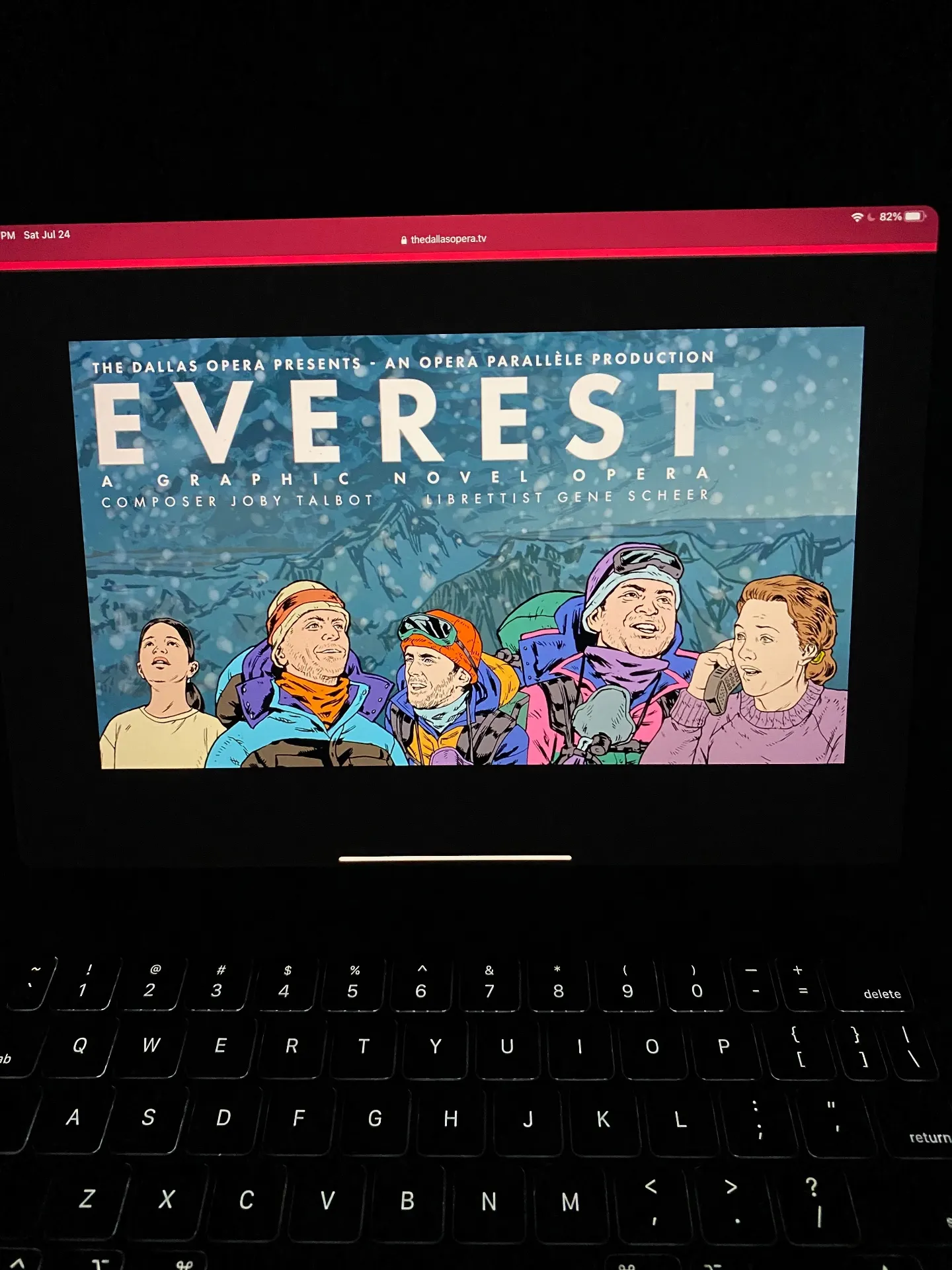 Dallas Opera streaming Everest, a graphic novel opera by Joby Talbot, on an iPad