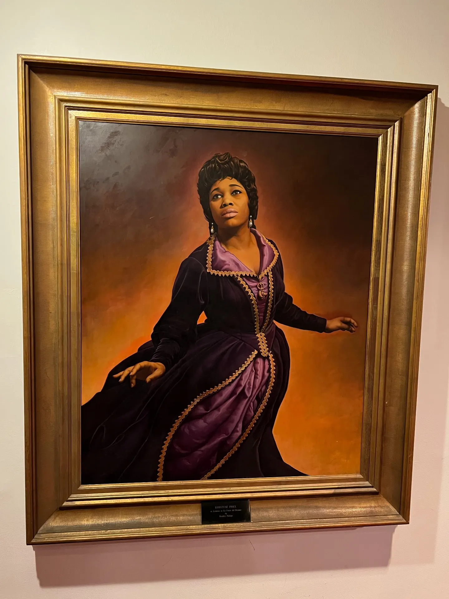 Oil portrait of Leontyne Price as Leonora in La Forza del Destino, in a gilt frame